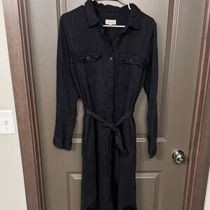 Thread & Supply Black Denim Button-Up Belted Dress